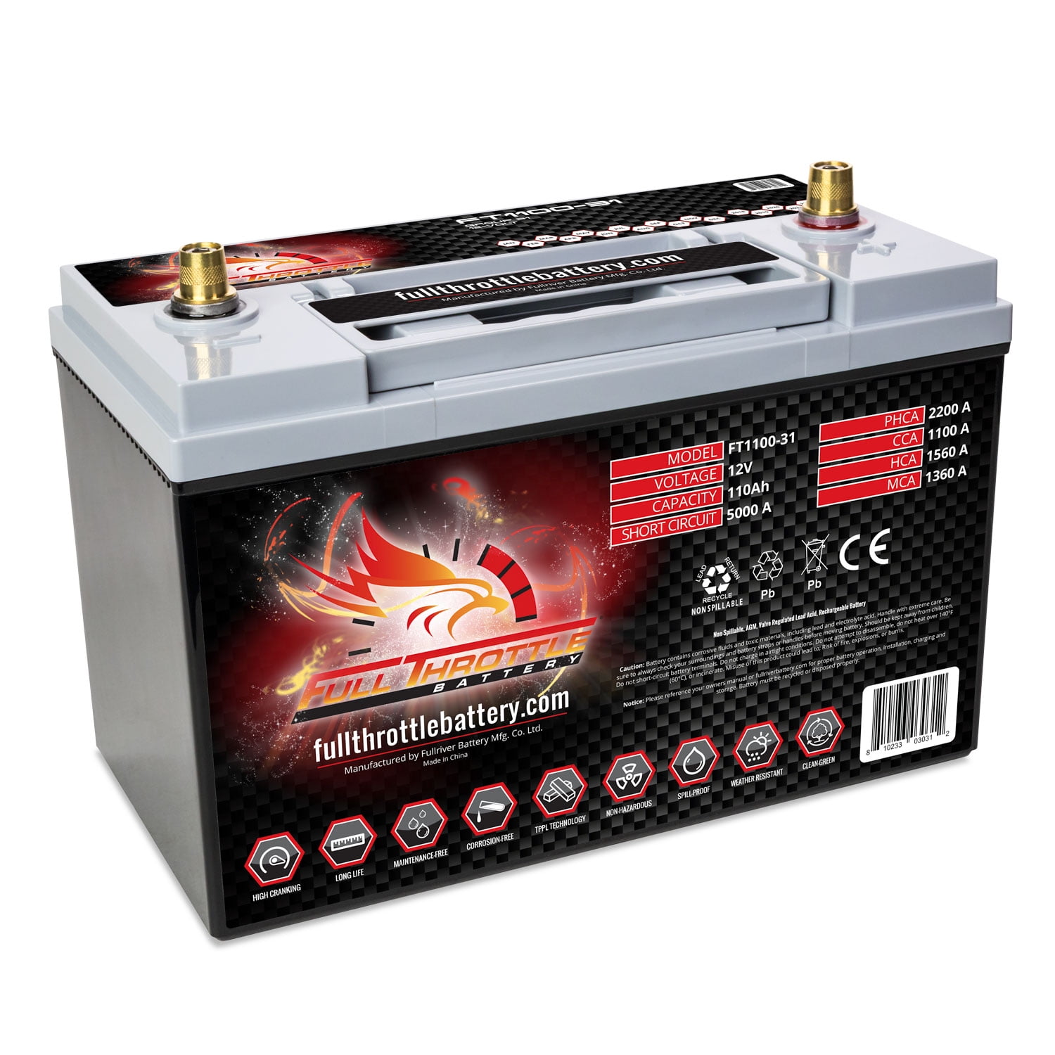 Full Throttle FT1100-31 Group 31 AGM Battery - Walmart.com