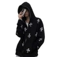 thumbnail image 4 of Qiylii Women's Long Hoodie, Rhinestone Cross Pattern Loose Full Zip Sweatshirt, 4 of 9