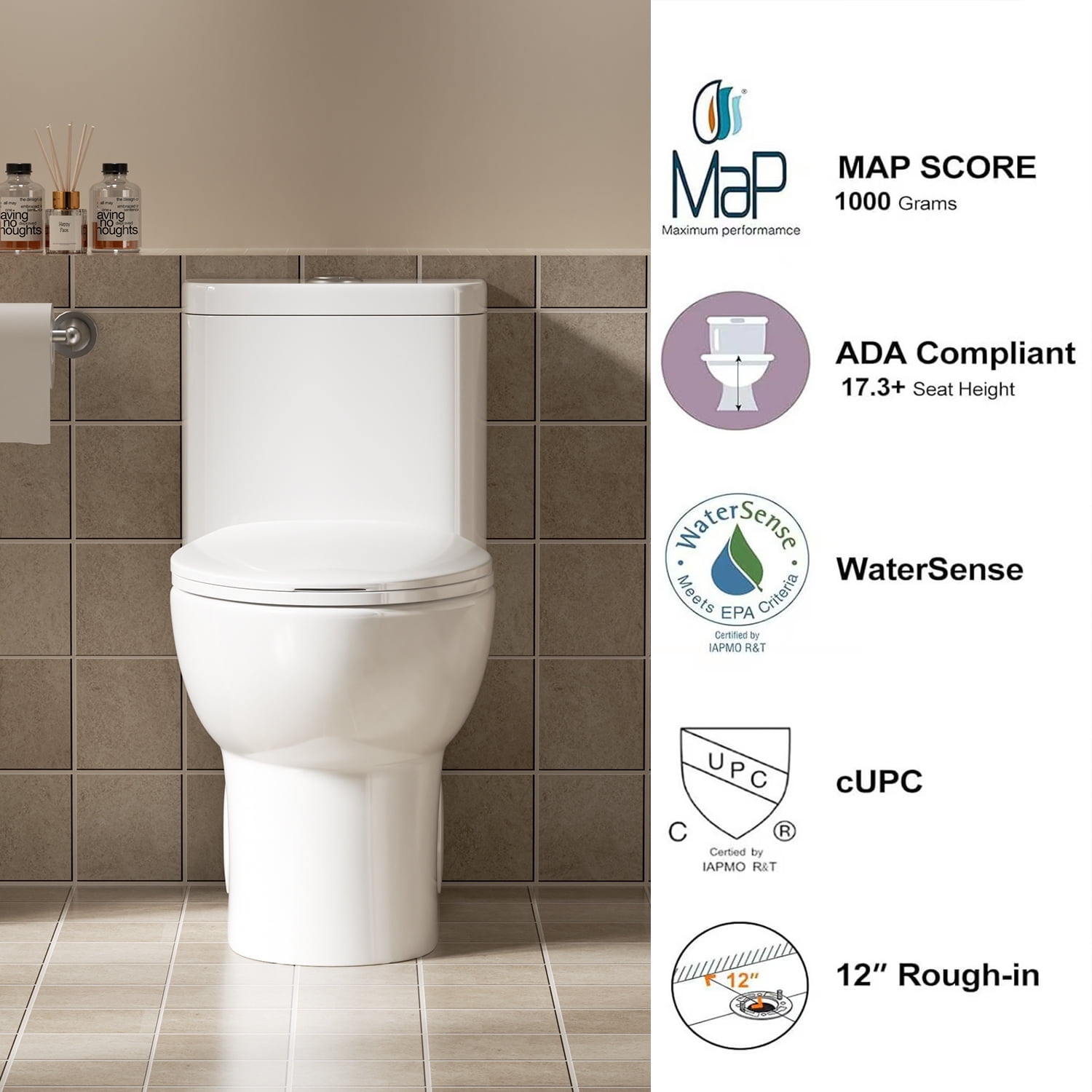 One-Piece Toilet,Powerful & Quiet Dual Flush Modern Toilet with Comfort Chair Seat,1.1/1.6 GPF,White