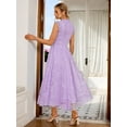 thumbnail image 6 of Purple Vintage Lace High-Neck A-Line Midi Dress With Cap Sleeves For Party Wedding Graduation, 6 of 6