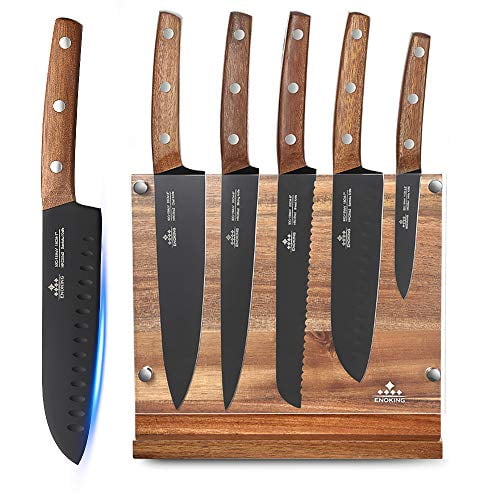 ENOKING Knife Block Set, 6 Pieces Knife Set with Wooden Block