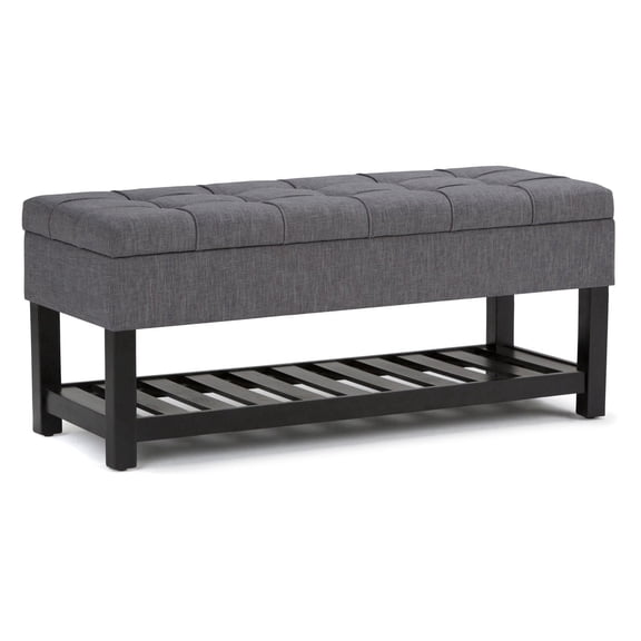 Saxon 43 inch Wide Transitional Rectangle Storage Ottoman Bench in Slate Grey Linen Look Fabric
