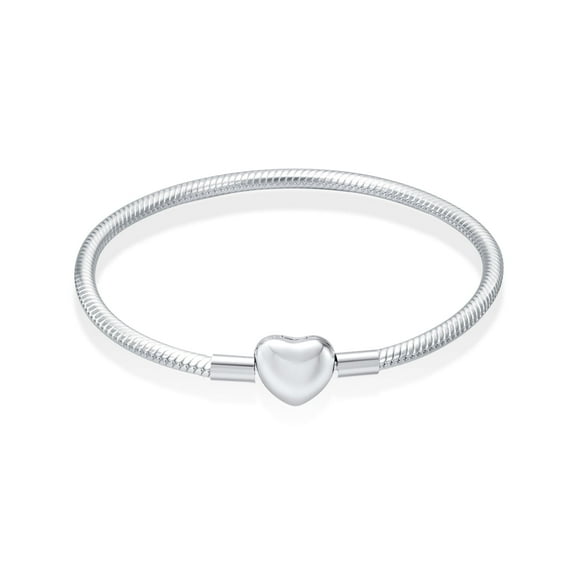 925 Sterling Silver Charm Bracelet Heart Clasp Snake Chain Bracelet Fits Style Heart Charms Women Girl Gifts 17cm