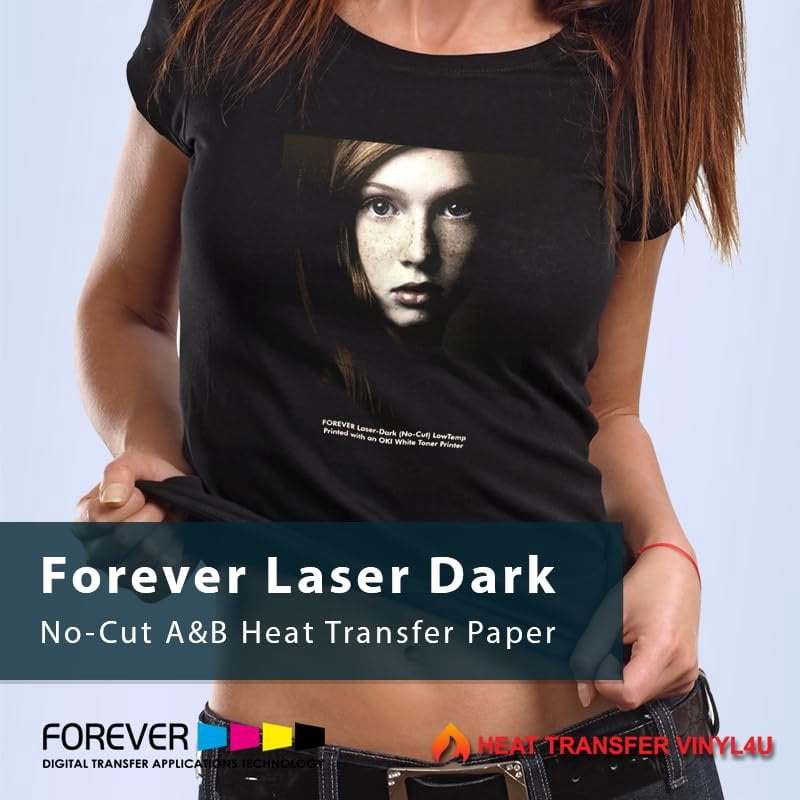 Forever Laser Dark No-Cut Paper 11" x 17" A+B 20 Sheets - Iron Heat Transfer SS Film Sheet for T-shirts, DIY Craft