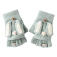 thumbnail image 2 of Warm Winter Outdoor Toddler Knitted Half Finger Mitten Cute Long Eared Rabbit Kids Girl Gloves, 2 of 3