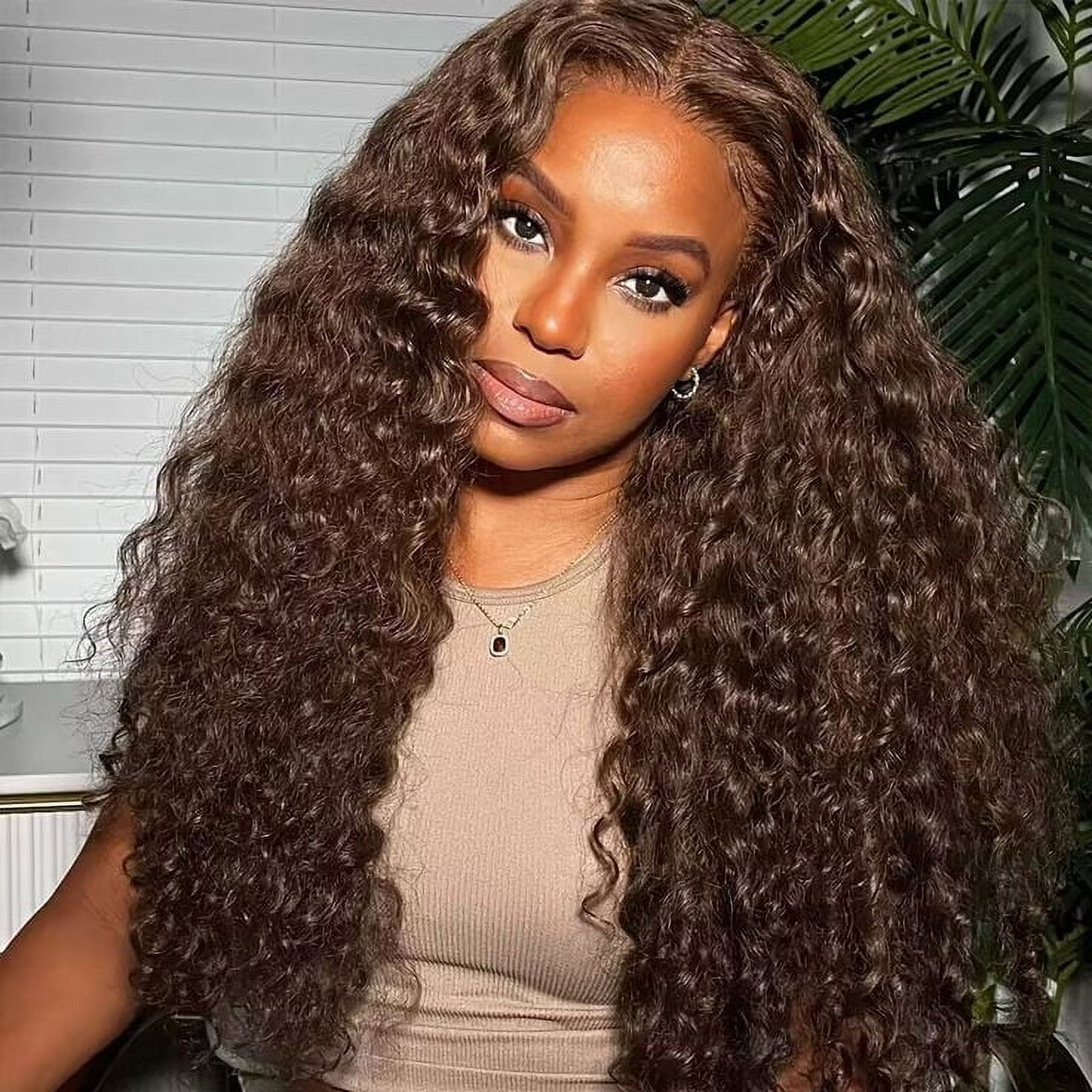 DOPI Women's Fashion Wig Brown Synthetic Hair Long Wigs Wave Curly Wig