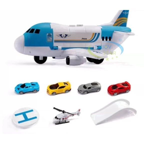 Unbranded Airport Play Set, 6-in-1 Transport Cargo Airplane Toy with 4 Cars and Helicopter, DIY Assembly Vehicle Playset, Gift for Boys Girls Ages 3 