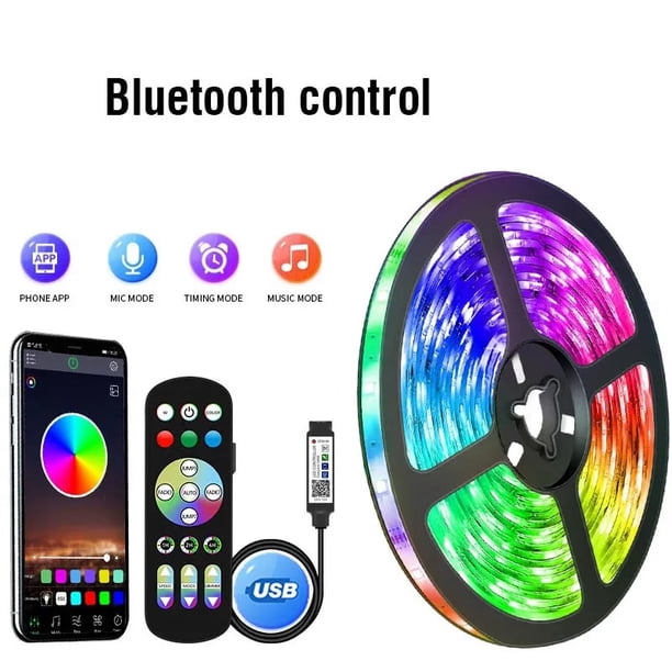 Tira de Luces Led USB de 1-30M RGB 5050, Control por aplicación Bluetooth, decoración de diodo Flexible para lámpara de sala de estar