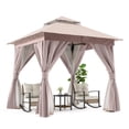 thumbnail image 2 of LAUSAINT HOME 8'x8' Outdoor Patio Gazebo, Double Roof Metal Frame with Mosquito Nettings, Privacy Screens and Anchoring Kit, Khaki, 2 of 8