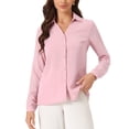 thumbnail image 1 of Inspire Chic Conjunto Blusa de Cuello en V para Mujer con Panel de Malla y Mangas de Linterna Elegante Camisa de Oficina Rosa, 1 of 6