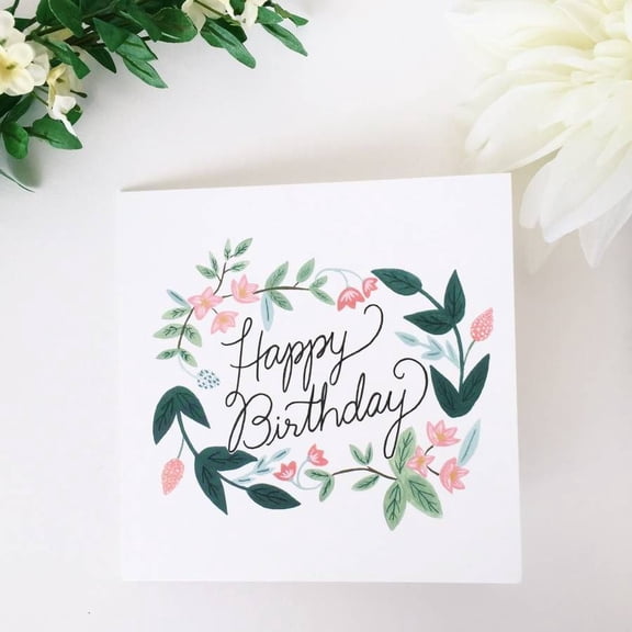 Happy Birthday Card with Floral Design – Beautifully Illustrated Greeting Card – Blank Inside for Personal Messages – Perfect for Friends, Family, and Loved Ones