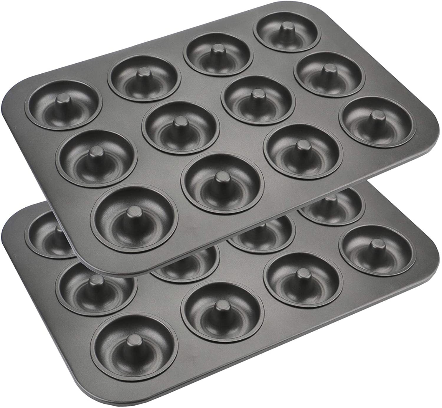 YSTDHL 2 Pack 12-Cavity Non-stick Donut Pan, Carbon Steel Donut Baking Pan for Muffin, Cake, Dessert, Mini Bagel Mold Donut Trays for Oven, Microwave, Freezer Safe