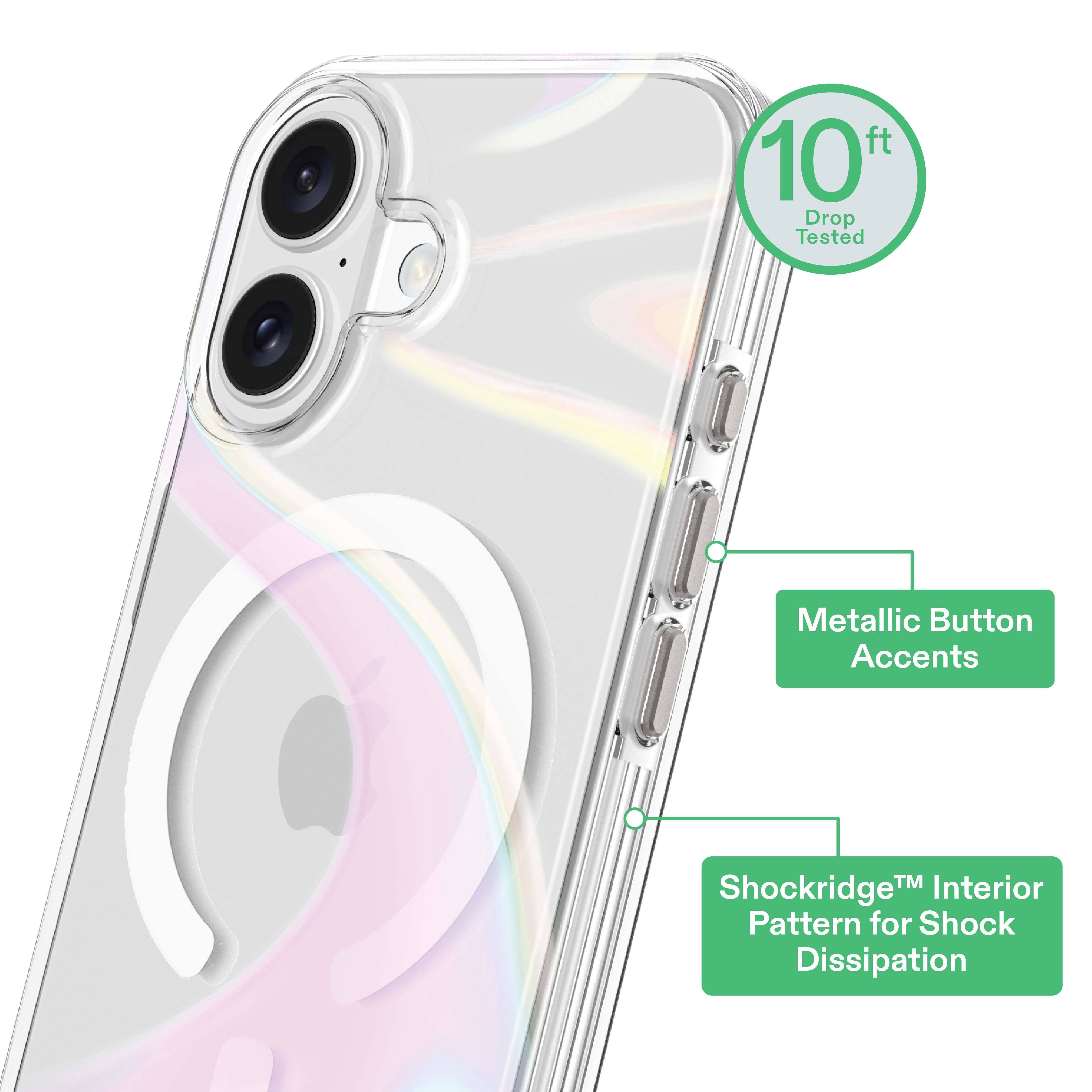 onn Phone Case for iPhone 17, MagSafe Compatible - Clear Iridescent