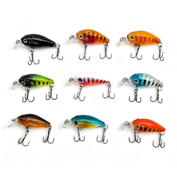 9 Color Mini Fishing Lure Set, Versatile Crankbait with Treble Hooks for Freshwater Saltwater
