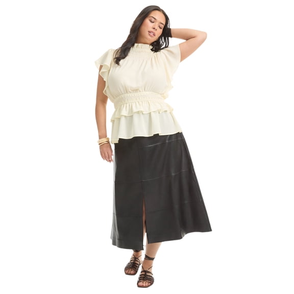 June & Vie Women's Plus Size Mockneck Ruffle Blouse