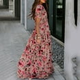 thumbnail image 4 of Robe à Manches Courtes Femme Été Mode Col en V Manches Courtes Imprimé Évasée Robe Décontractée, 4 of 9