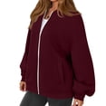 thumbnail image 6 of Womens Zip Up Jacket No Hood Casual Spring Fall Lightweight Oversized Bomber Jacket Trendy Hoodless Sweat Jacket S, 6 of 7