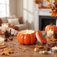 thumbnail image 5 of Halloween Cute Ceramic Pumpkin Candle Holder Decor with Lid, Heavy Duty Sturdy Vivid Color Pumpkin Shaped Storage Container for Fall Mantel Home Office Holiday Candy Vanity Table Decor (No Candles), 5 of 6