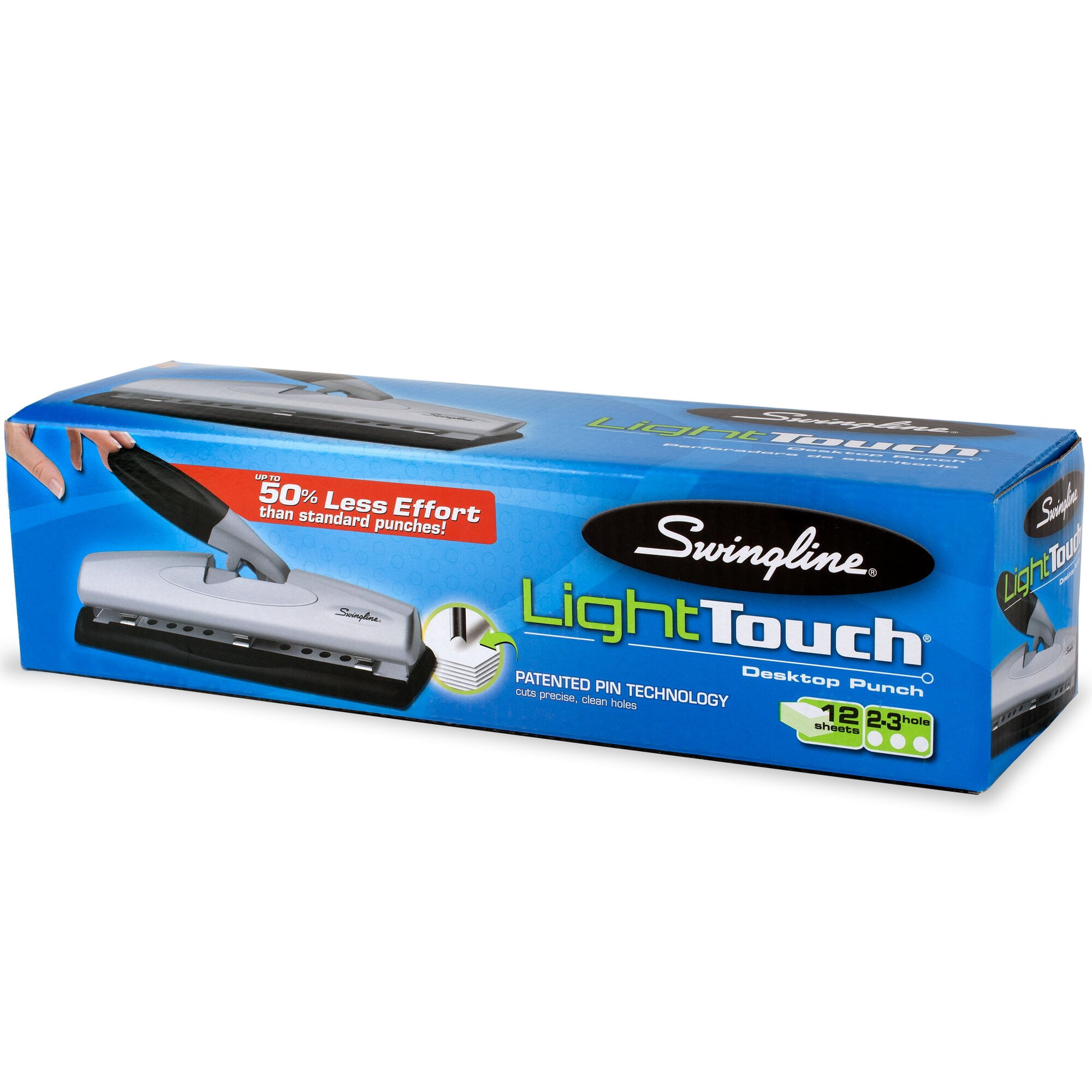Swingline LightTouch Desktop Punch, 50% Easier, 2-3 Holes, 12 Sheets