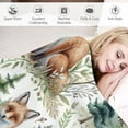 thumbnail image 3 of WYYP Rustic Forest Flannel Blanket, Watercolor Woodland Animals Owl Hedgehog Fox Butterfly Forest Squirrel and Bear, Plush Bed Blanket White, 3 of 6