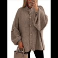 thumbnail image 1 of Cárdigan de Invierno con Botones para Mujer, Cuello Alto, Larga, Punto Grueso, Abrigo Caqui S, 1 of 9