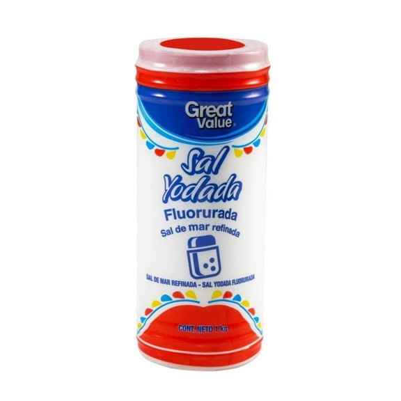 Sal yodada Great Value fluorurada en bote 1 kg