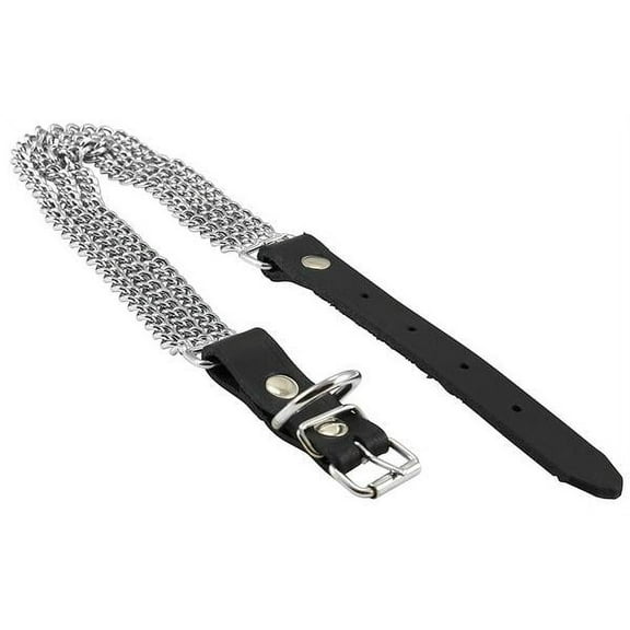 Dogs My Love Triple Metal Chain 1" Wide Genuine Leather Straps Dog Collar (22.5"-25")