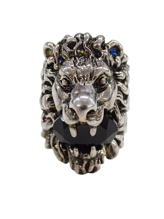 Pre-Owned Gucci ring for women and men, brand name ring, metal, stone, lion head, silver,...