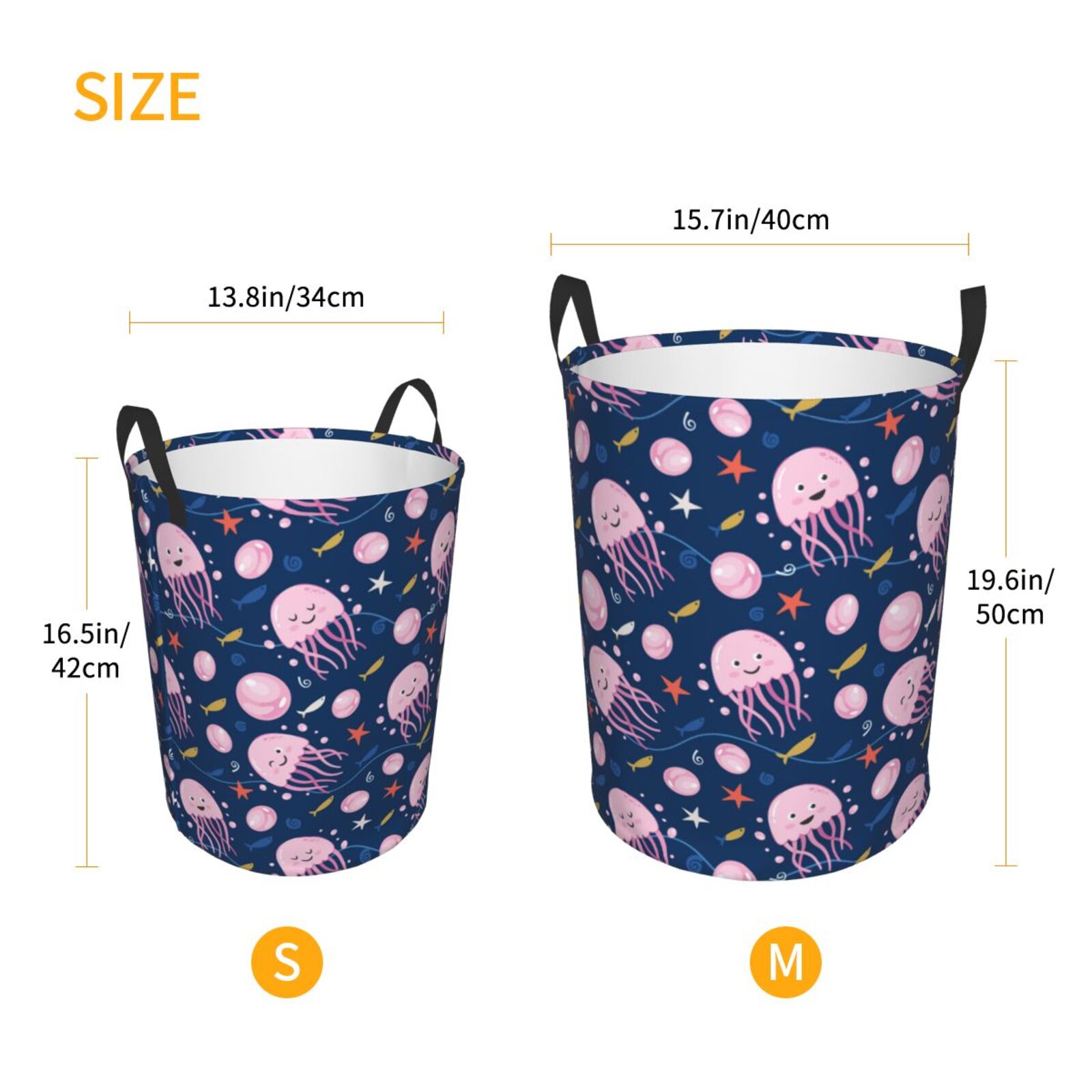 Large Laundry Basket with Handles - Cute Pink Jellyfish Kids Baby Dirty Clothes Laundry Hamper for Bedroom Aesthetic
