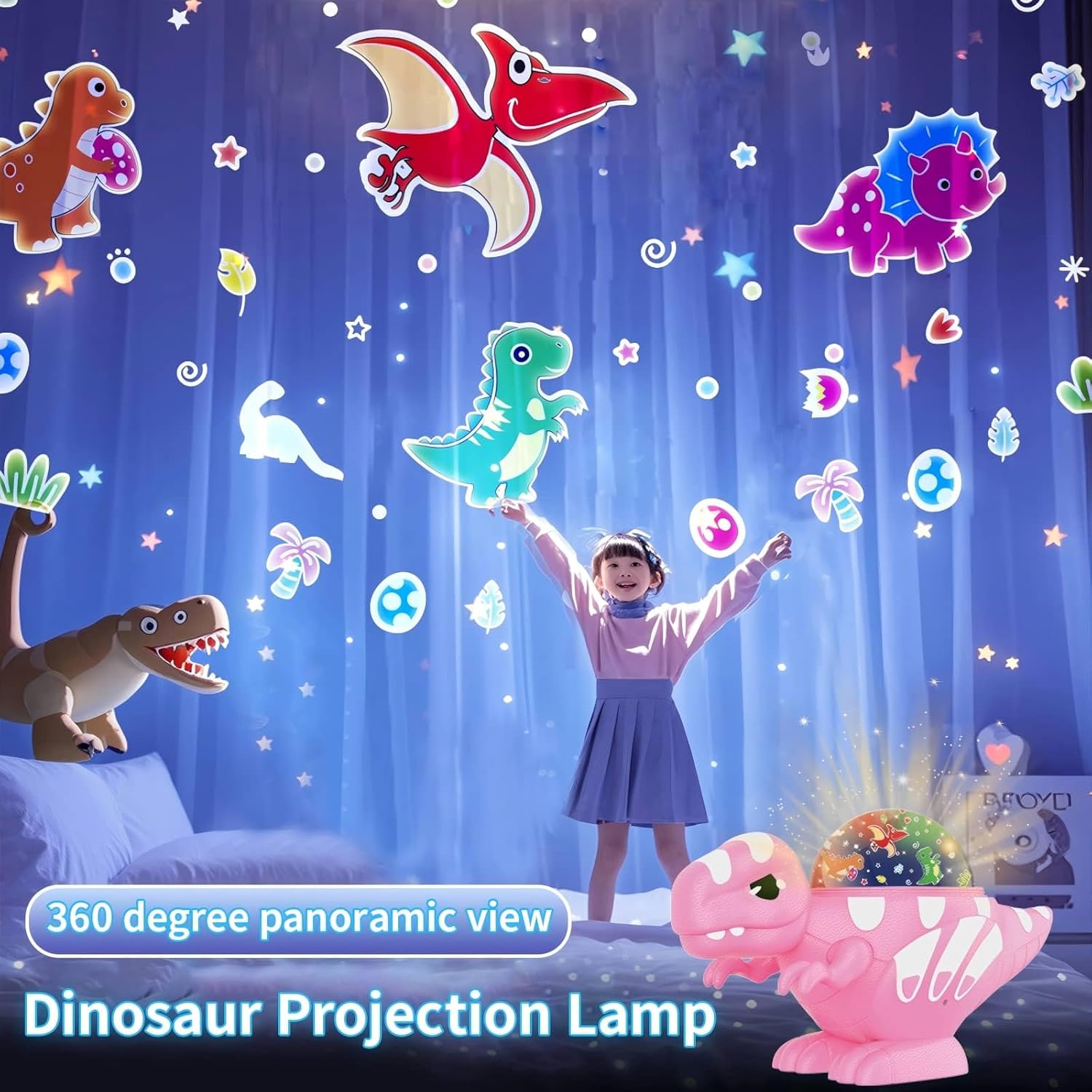 VIVIHEYDAY Dinosaur Night Light, Star Ceiling LED Projection Lamp, 16 Lighting Effects, 360°Rotation, Kids Baby Bedroom Party Home Decor