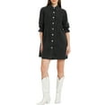 thumbnail image 2 of INSPIRE CHIC Women's 3/4 Lantern Sleeve Button Down Mini Denim Shirt Dresses, 2 of 5