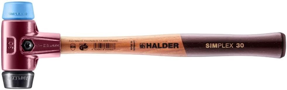 Halder Simplex Mallet with Soft Blue Rubber/Black Rubber Inserts and Cast Iron Housing, 1.18" / 11.99 oz.