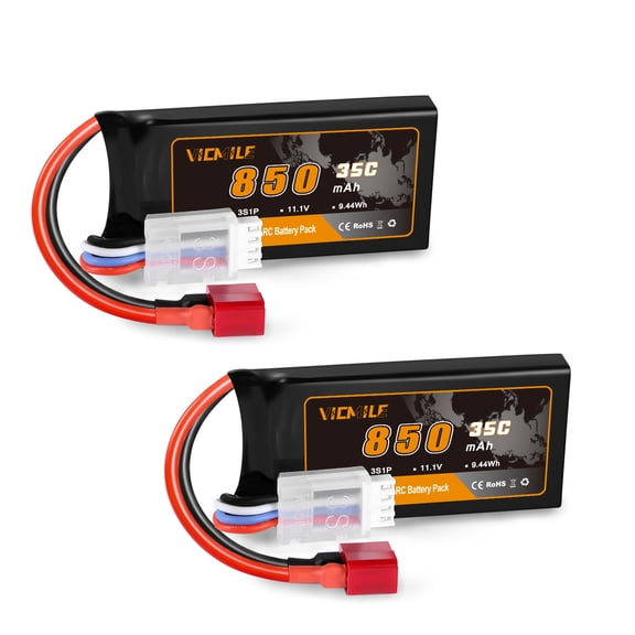 VICMILE 11.1V Lipo Battery Super Thin 3S 850mAh RC Battery with Deans T Plug 35C High Discharge Rate Rechargeable Lithium Battery Fit for DEERC WLtoys HBX Most 1/10 1/16 1/18 1/24 Scale RC Car Truck