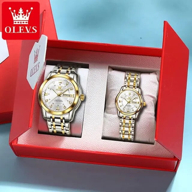 Gold Watch for Men Women Sets Stainless Steel Luxury Lover's Watch