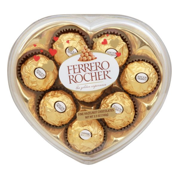 Ferrero Rocher Hazelnut Chocolate in Heart Box, 3.5 Oz., 8 Count