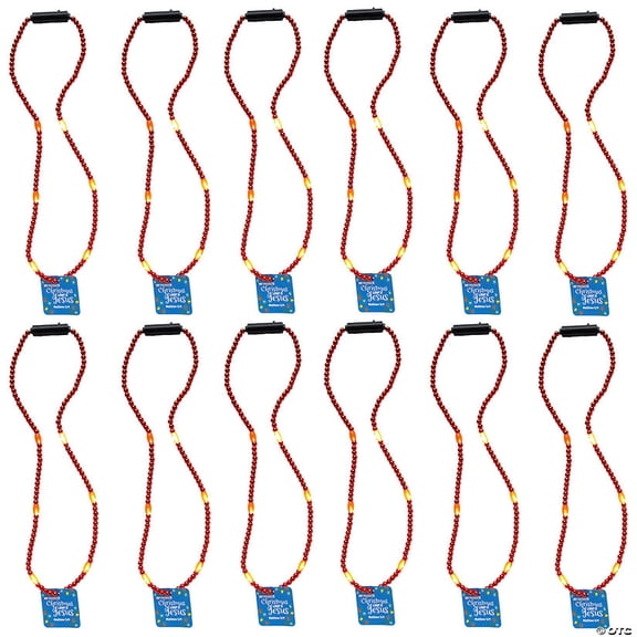 12 Pieces Christmas Light-Up Beaded Necklaces with Religiuos Card Handout Kit for 6