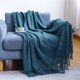 thumbnail image 2 of Manta de punto con borlas para cama, cubierta de sofá a cuadros, textura sólida, gris y azul, decoración nórdica para el hogar, suave, siesta, Primavera, 2 of 4