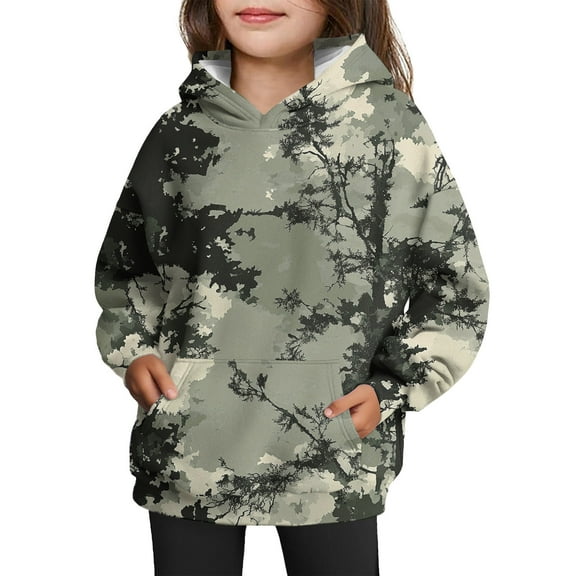 Xyxonk Girls Camo Hoodie Toddler Size 10-12 Long Sleeve Maple Leaf Print Trendy Camouflage Sweatshirts with Pocket Winter Hunting Fleece Clothes,Cyan 90