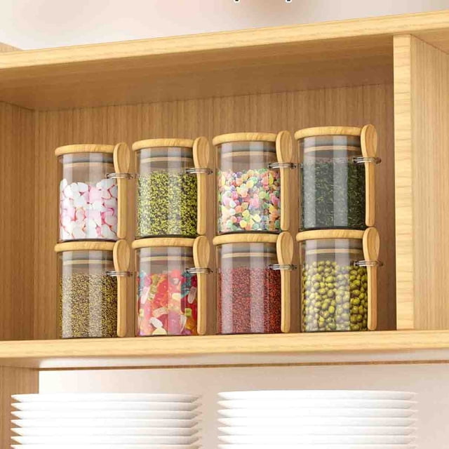 Tarros de Vidrio con Tapa Hermética y Cuchara, Juego de 8 Recipientes de Vidrio Herméticos, Tarros de Sellado Cocina, Organización de Cocina, para Almacenar Especias, Semillas, Café, Azúcar