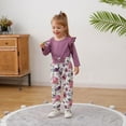 thumbnail image 3 of SANMIO Toddler Girl Clothes Outfits Cute Ruffle Sleeve Shirt Floral Pant+Headband 3Pcs Baby Girl Clothing Set 1-6T, 3 of 8