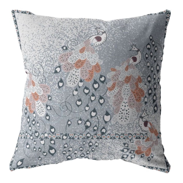 Coussin en Daim Double Face Peint, à Fermeture Éclair, Gris sur Bleu Muet