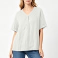 thumbnail image 4 of LEKWK Linen Tops for Women Short Sleeve Button V Neck Casual Shirts Lightweight Loose Fit Solid Summer Tops Fashion Beach Vacation Daily Outfits, 4 of 6