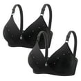 thumbnail image 2 of Elainilye Fashion No Underwire Bras for Women 2PC Traceless Underwear Comfortable Breathable Gathering Front Buckle Bra,Black, 2 of 5