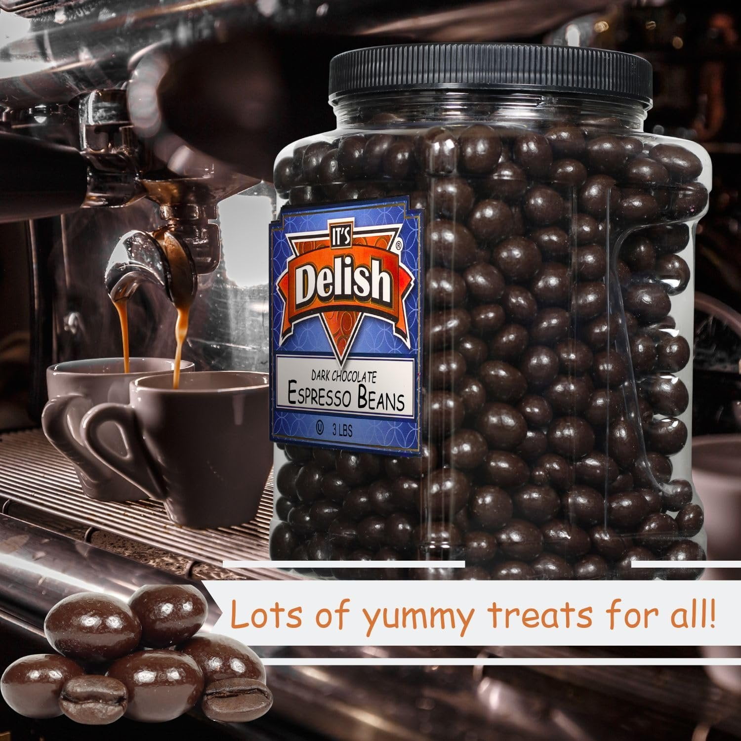 Dark Chocolate Covered Espresso Beans - by It's Delish, 3 Lbs Jumbo Container  Coffee Lovers Snack  Gourmet Chocolates Candy Snacks  Made in USA, Vegan, Kosher
