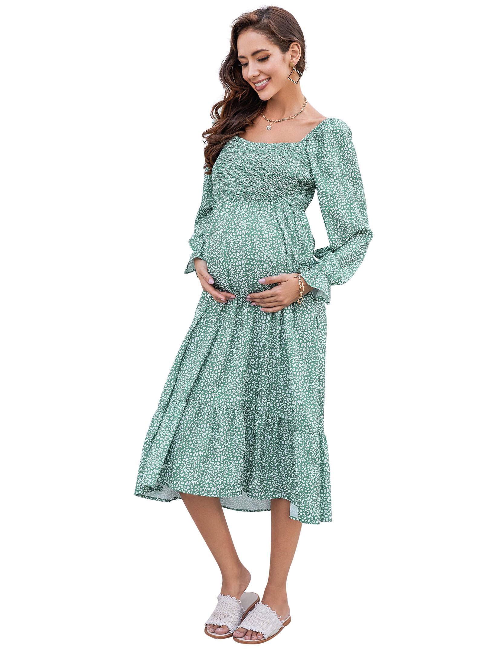 Coolmee Women's Maternity Long Sleeve Square Neck Fall Ruffle Dress