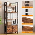 thumbnail image 2 of Satifur 5 Tier Rustic Brown Industrial Bookcase, Tall Storage Organizer with Detachable Drawers, Waterproof & Easy Clean Shelving for Bedroom, Kitchen, Entryway, 2 of 8
