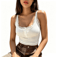 thumbnail image 2 of Endives Women's Tanks Top Lace Trim Ribbed Camisole Top with Button‑Front Slim Fit Cropped Top Basic Layer Summer Casual Daily Wear Tank Tops for Women Summer Sale, 2 of 7