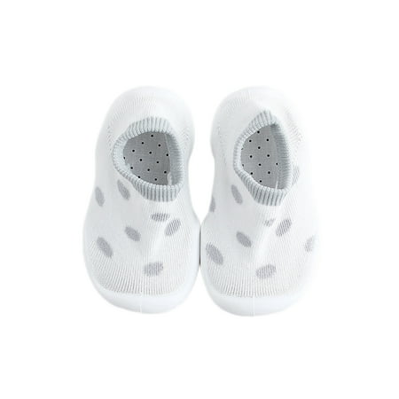 

Lacyhop Baby Floor Slippers Rubber Sole Ankle Socks Prewalker Sock Shoes Indoor Lightweight Crib Shoe Non-slip First Walker Slipper Light Gray Dot 4.5C