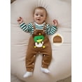 thumbnail image 4 of Baby Boy's Clothing Sets Fashionable Long Sleeve Striped Romper with Embroidered Overalls and Hat 3Pcs Outfits, 4 of 9