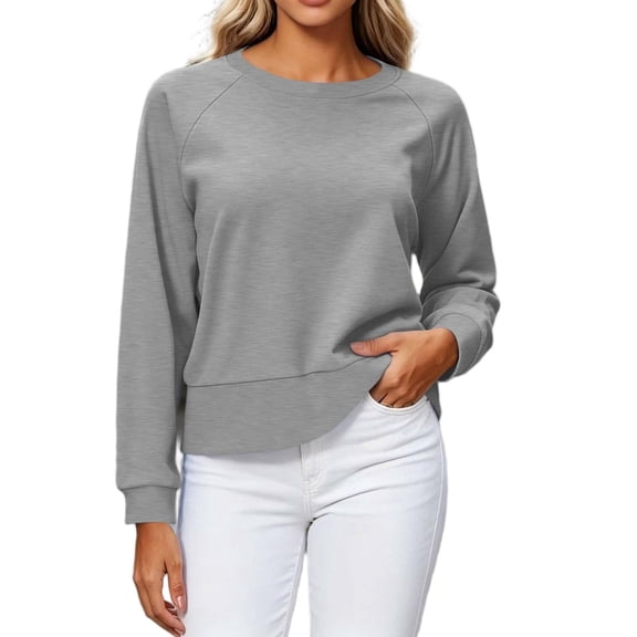 Bazzctt Womens Cropped Sweatshirt- Long Sleeve Regular Fit Crewneck Casual Pullover Fall Tops Gray
